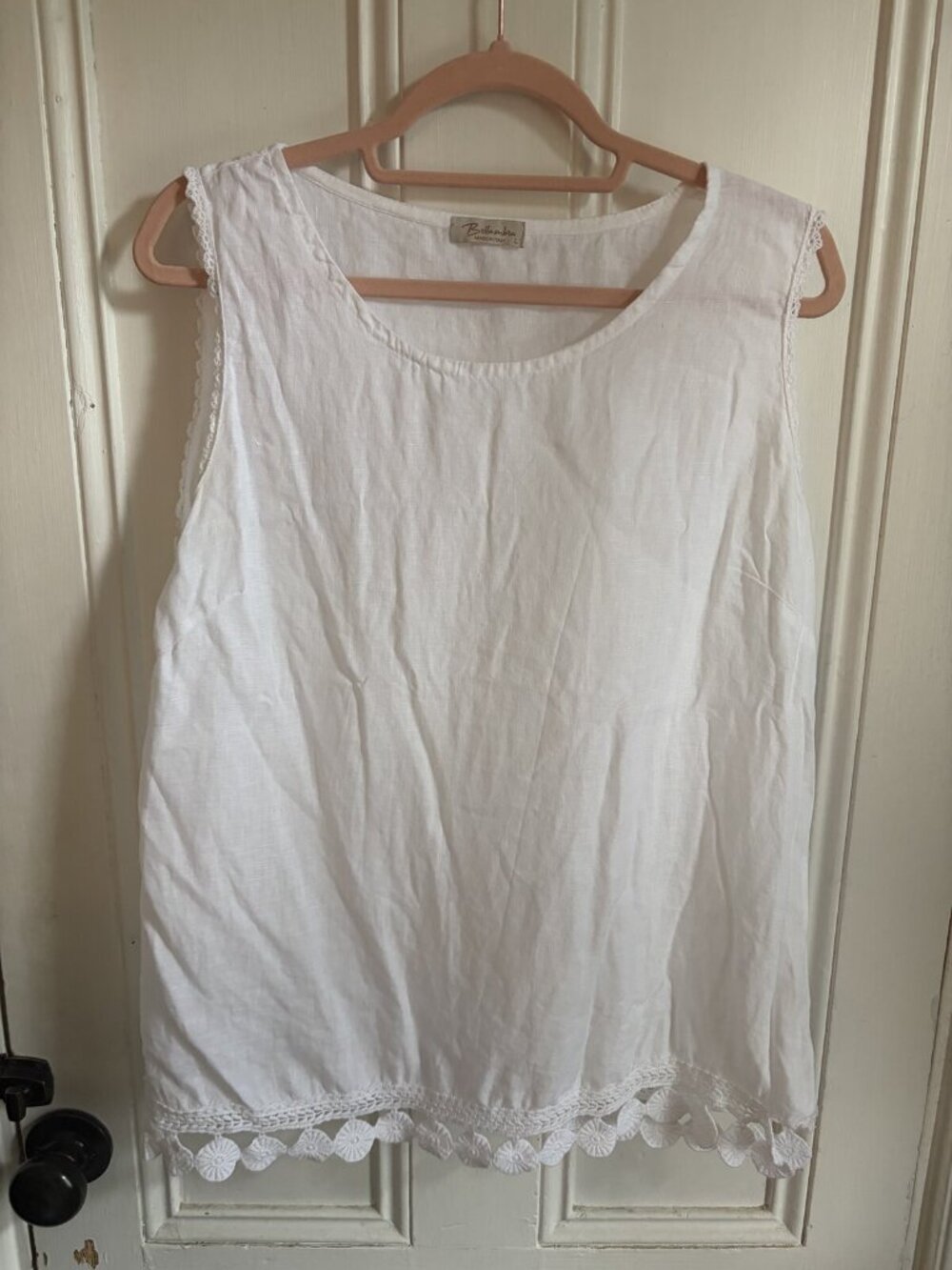 Bellambra Italy Linen Crochet Lace Trim Tank L
